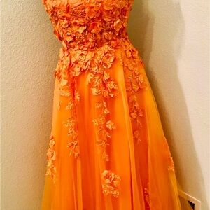 Orange Floral Embellished Gown